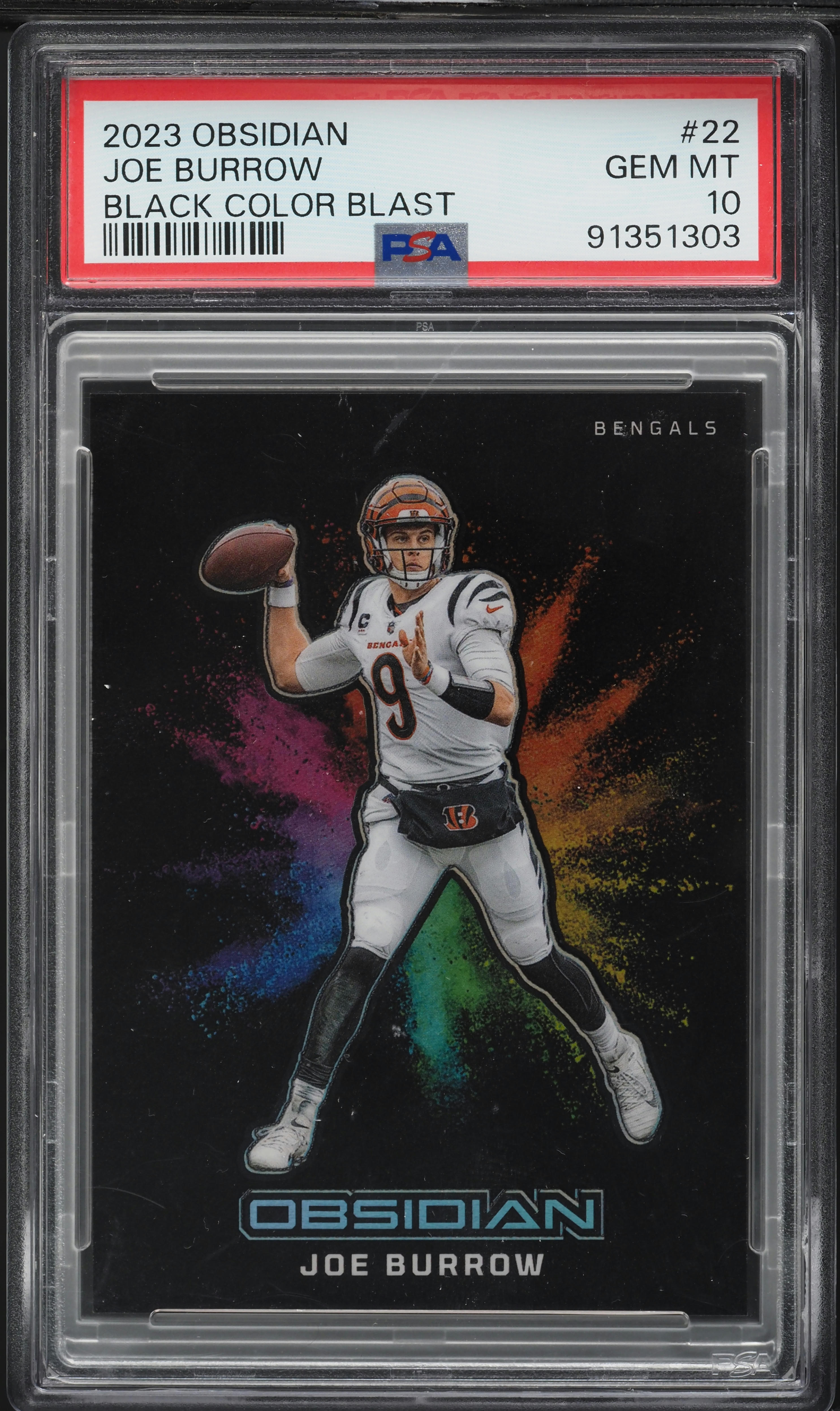 2023 Panini Obsidian Black Colorblast Joe Burrow #22 PSA 10 GEM