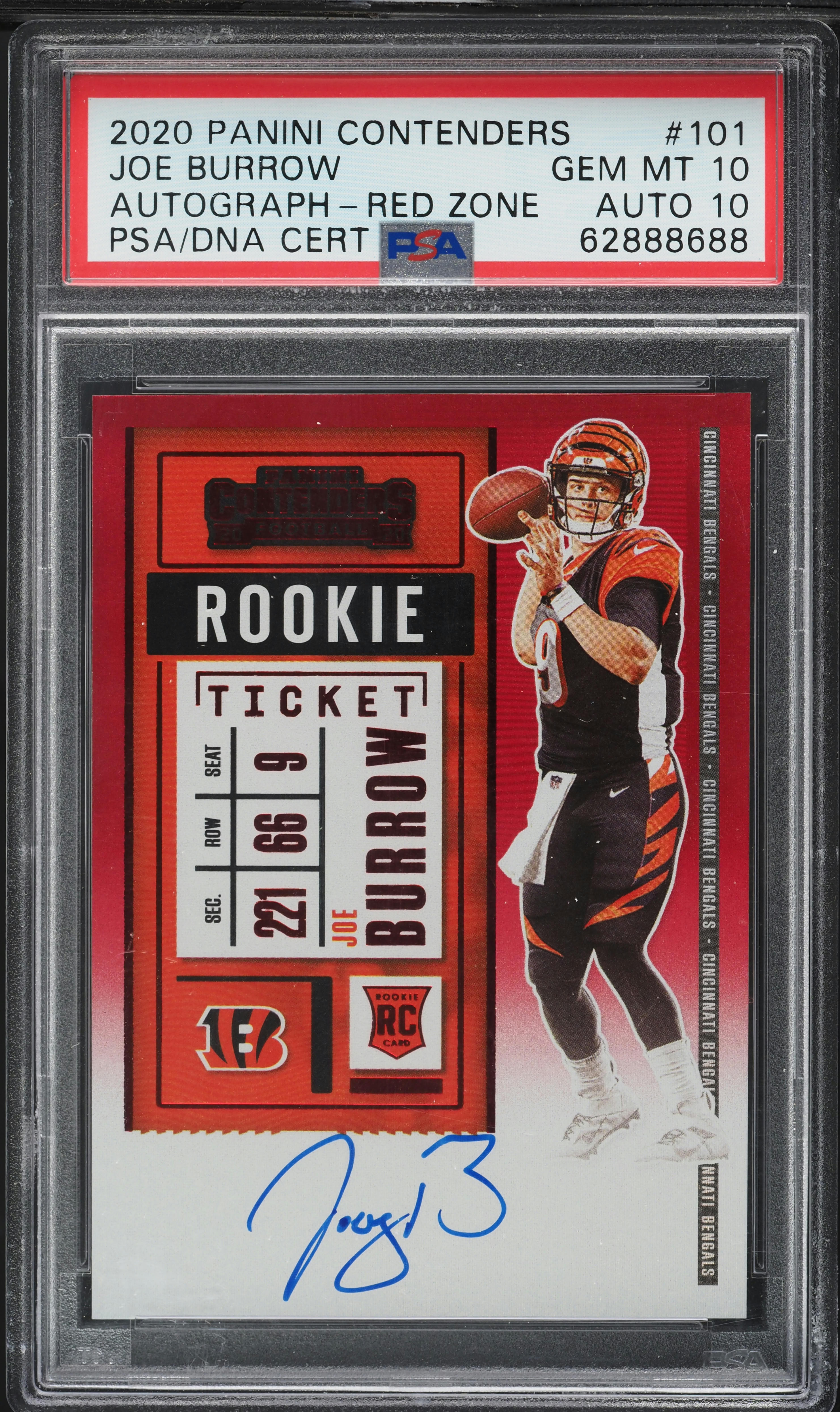 2020 Panini Contenders Red Zone Joe Burrow ROOKIE AUTO DNA 10 #101