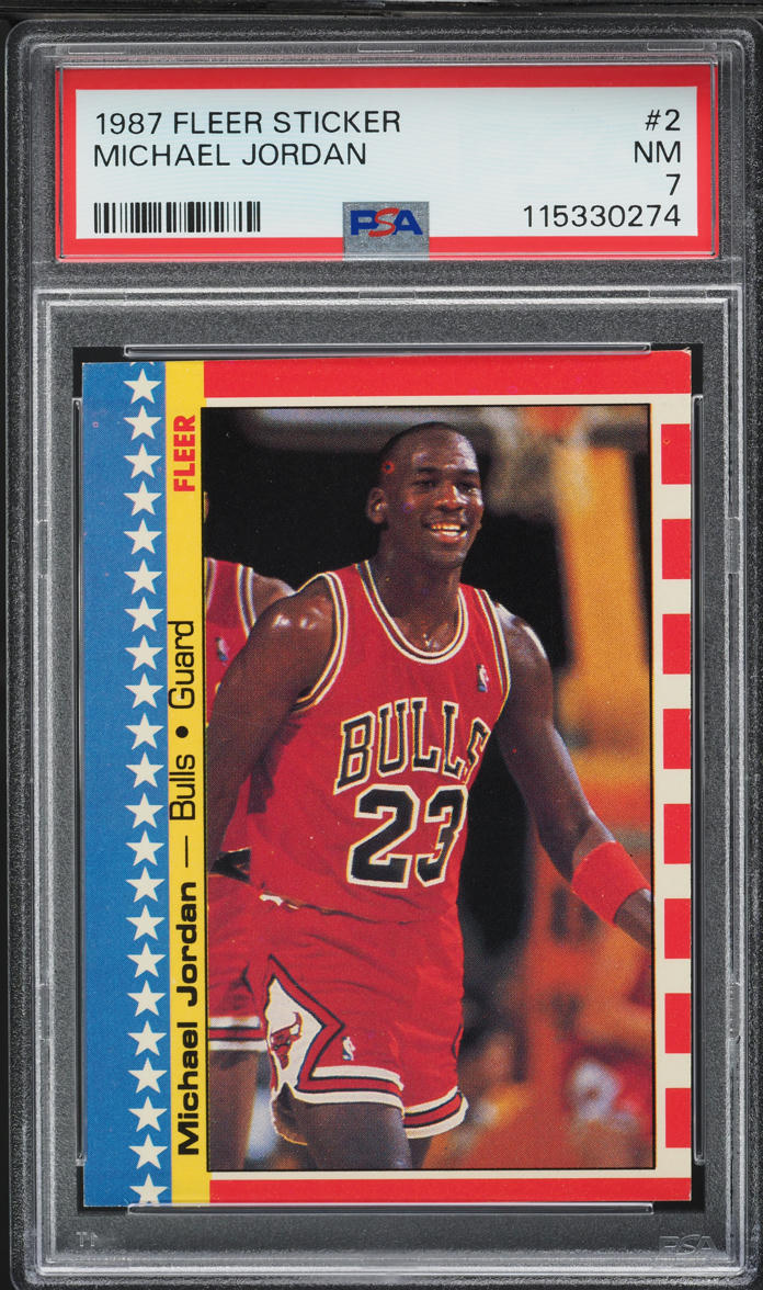 1987 Fleer Sticker Michael Jordan #2 PSA 7 NRMT