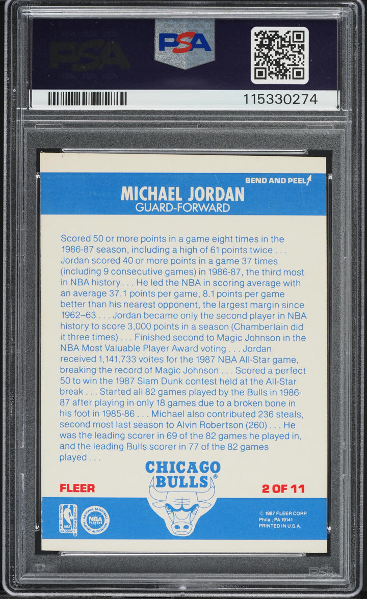 1987 Fleer Sticker Michael Jordan #2 PSA 7 NRMT