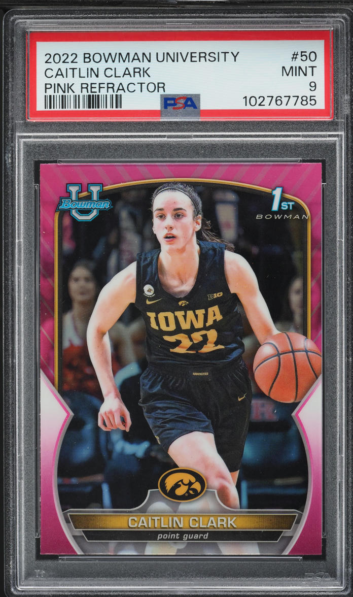 2022 Bowman Chrome University Pink Refractor Caitlin Clark ROOKIE #50 PSA 9 MINT