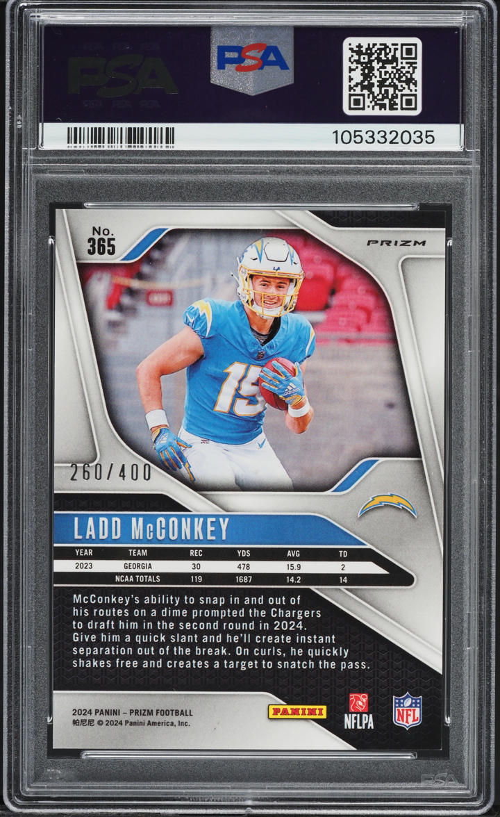 2024 Panini Prizm Pandora Ladd McConkey ROOKIE /400 #365 PSA 10 GEM MINT