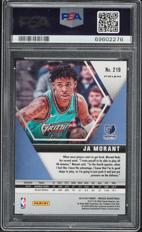 2019 Panini Mosaic Green Ja Morant ROOKIE #219 PSA 10 GEM MINT on