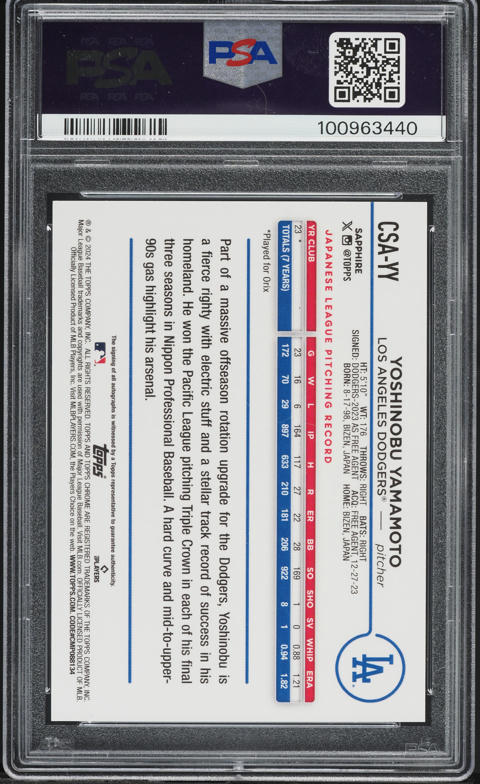 2024 Topps Chrome Sapphire Yoshinobu Yamamoto ROOKIE AUTO /199