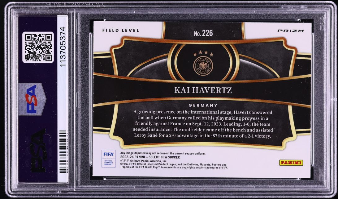 2023 Select Field Level FIFA White Sparkle Kai Havertz #226 PSA 10 GEM MINT