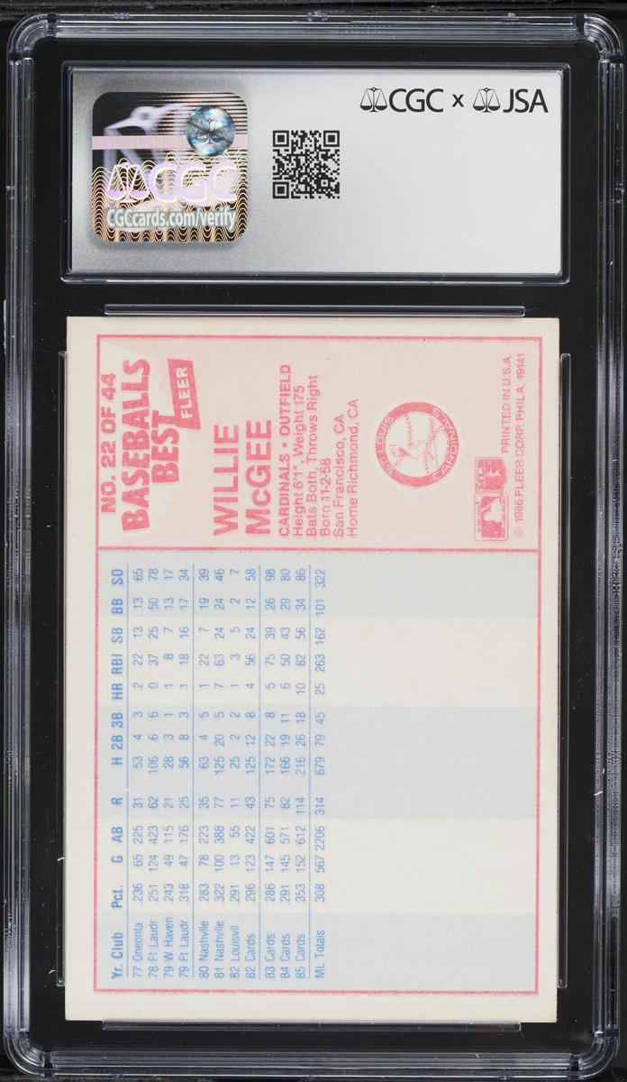 1986 Fleer Baseball's Best Willie McGee AUTO #22 JSA CGC AUTH