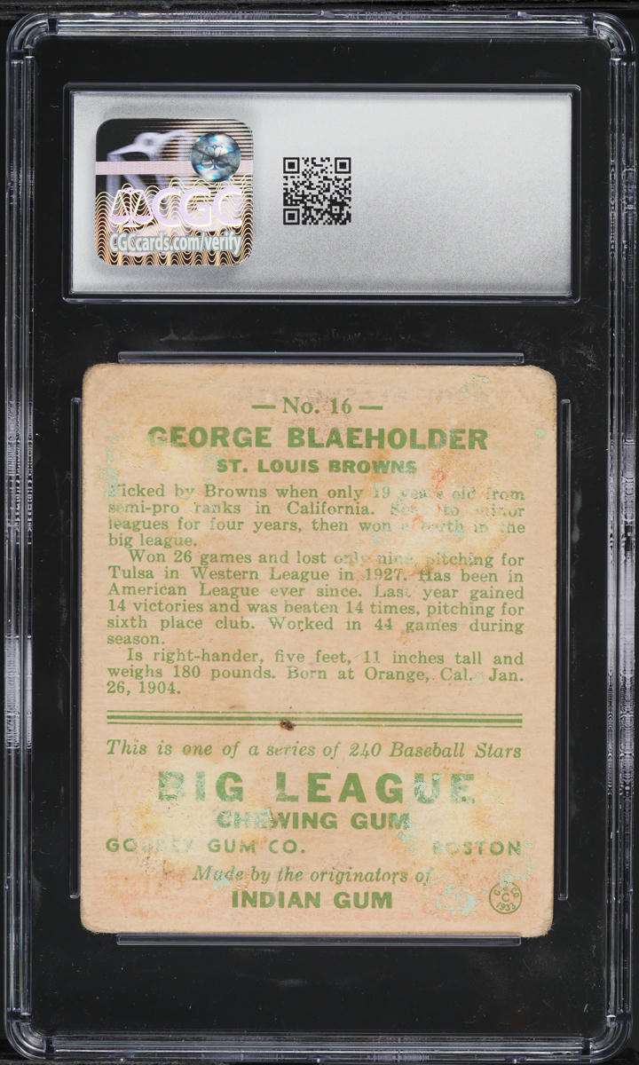 1933 Goudey George Blaeholder ROOKIE #16 CGC 1 PR