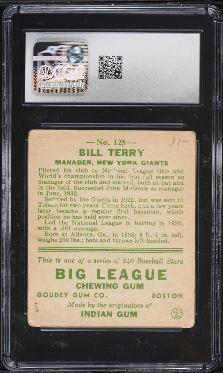 1933 Goudey Bill Terry ROOKIE #125 CGC 1 PR
