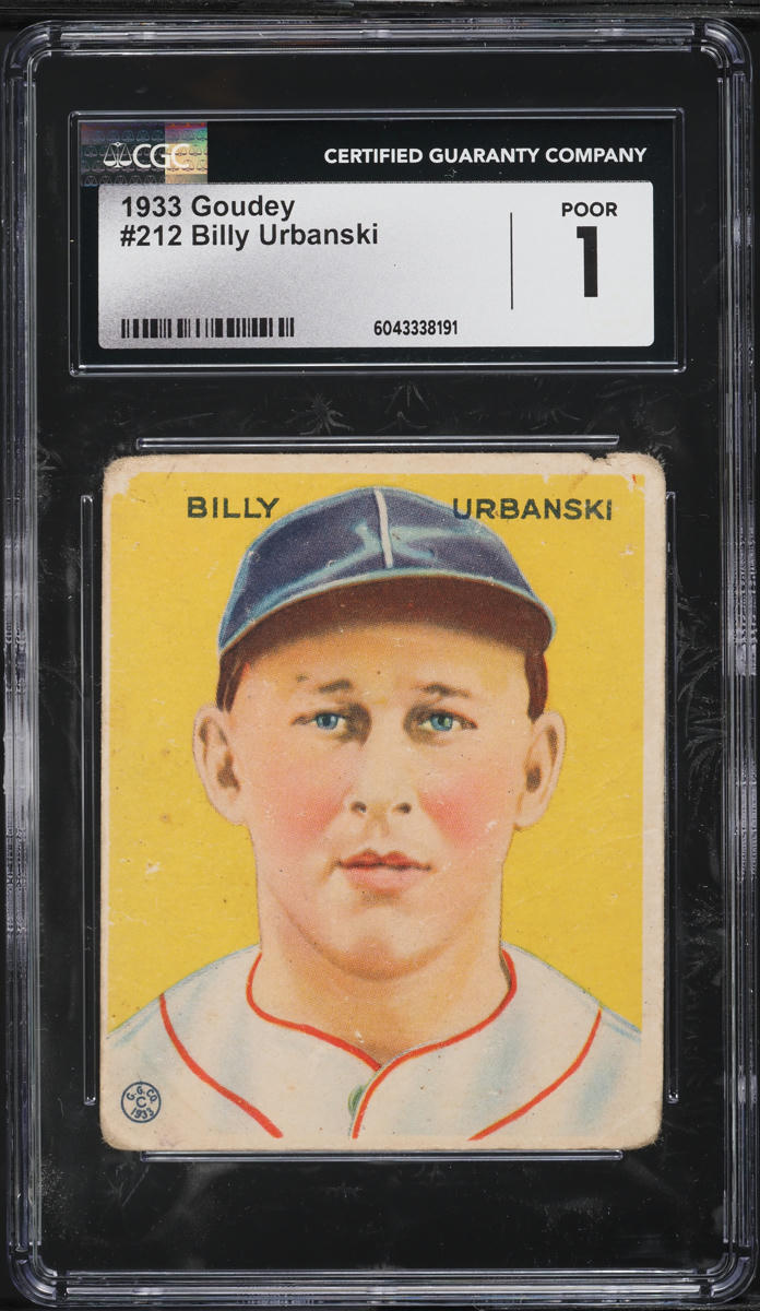 1933 Goudey Billy Urbanski ROOKIE #212 CGC 1 PR