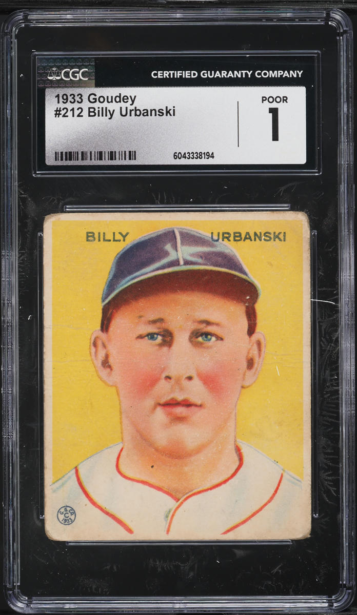 1933 Goudey Billy Urbanski ROOKIE #212 CGC 1 PR