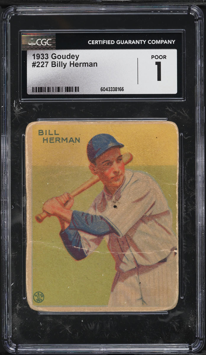 1933 Goudey Billy Herman ROOKIE #227 CGC 1 PR