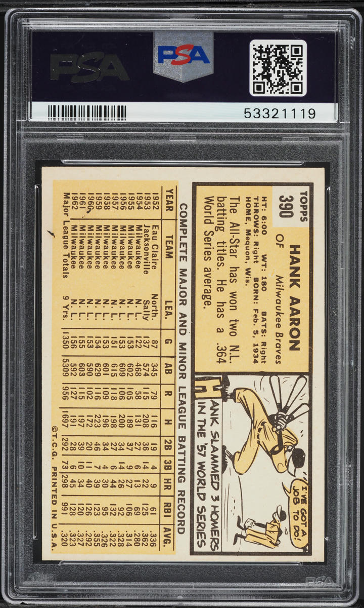 1963 Topps Hank Aaron #390 PSA 6 EXMT
