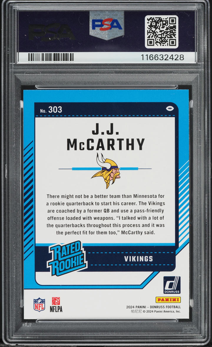 2024 Donruss Football J.J. McCarthy ROOKIE #303 PSA 10 GEM MINT
