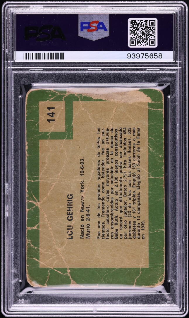 1967 Venezuela Topps Lou Gehrig #141 PSA 1(mk) PR