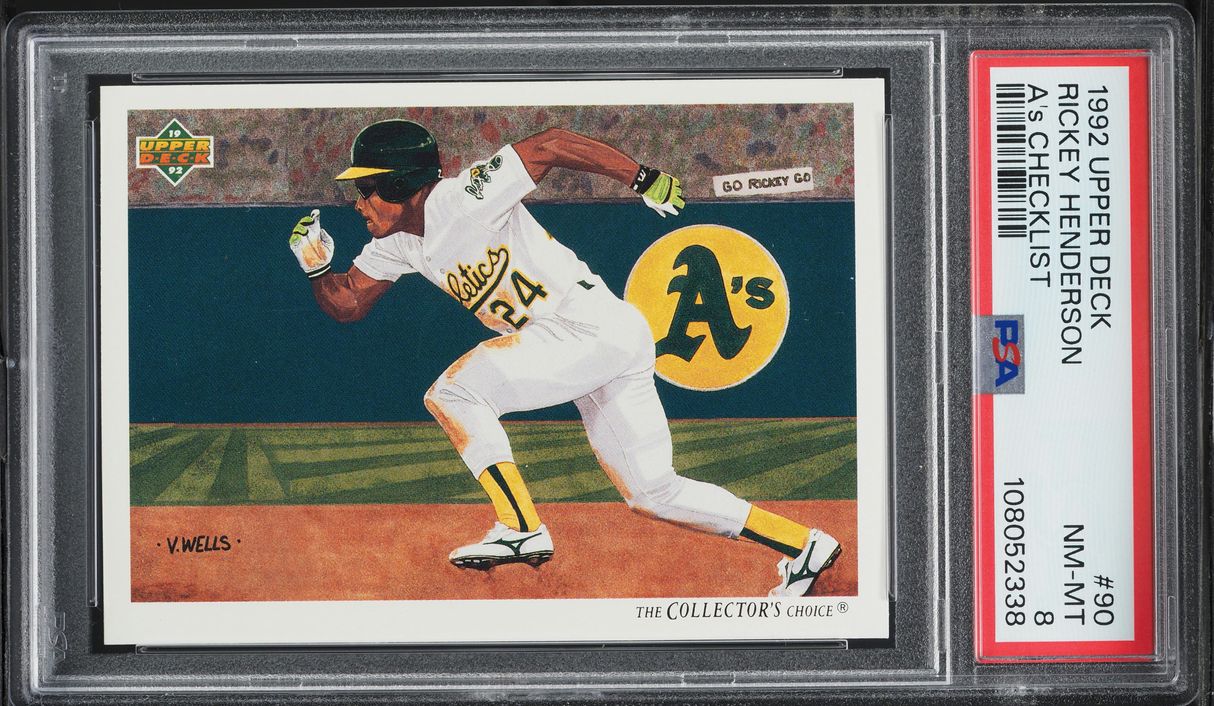1992 Upper Deck A'S Checklist Rickey Henderson #90 PSA 8 NM-MT