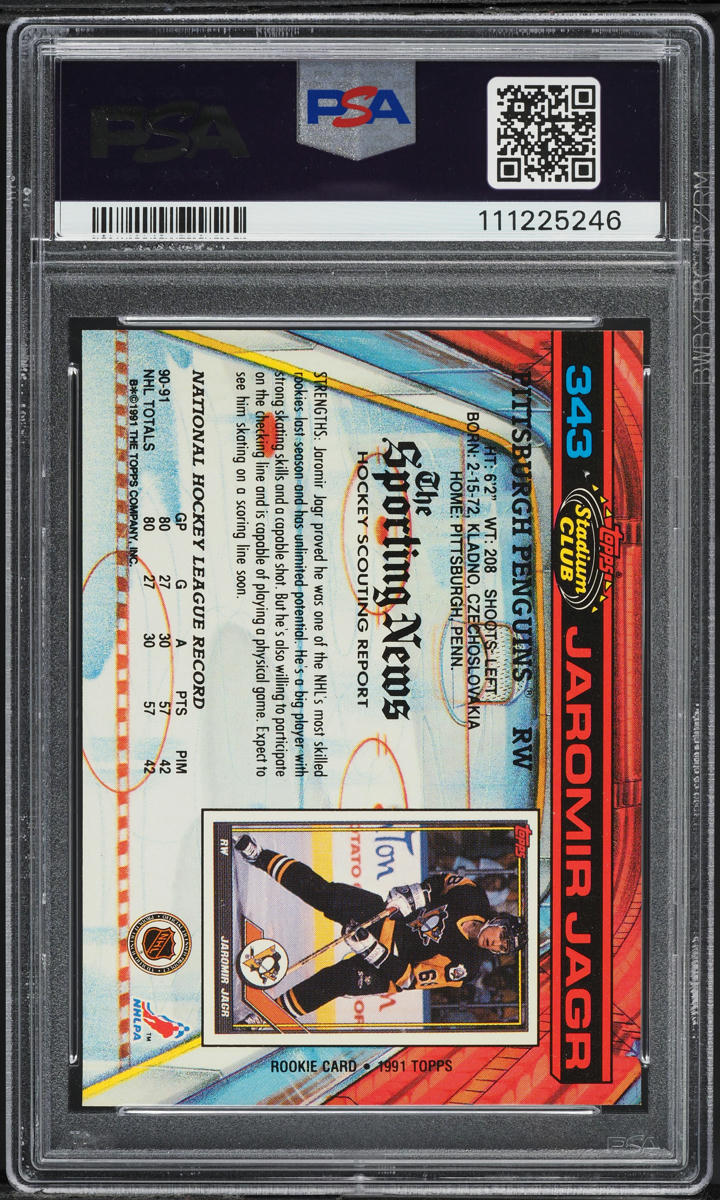 1991 Stadium Club Hockey Jaromir Jagr #343 PSA 8 NM-MT