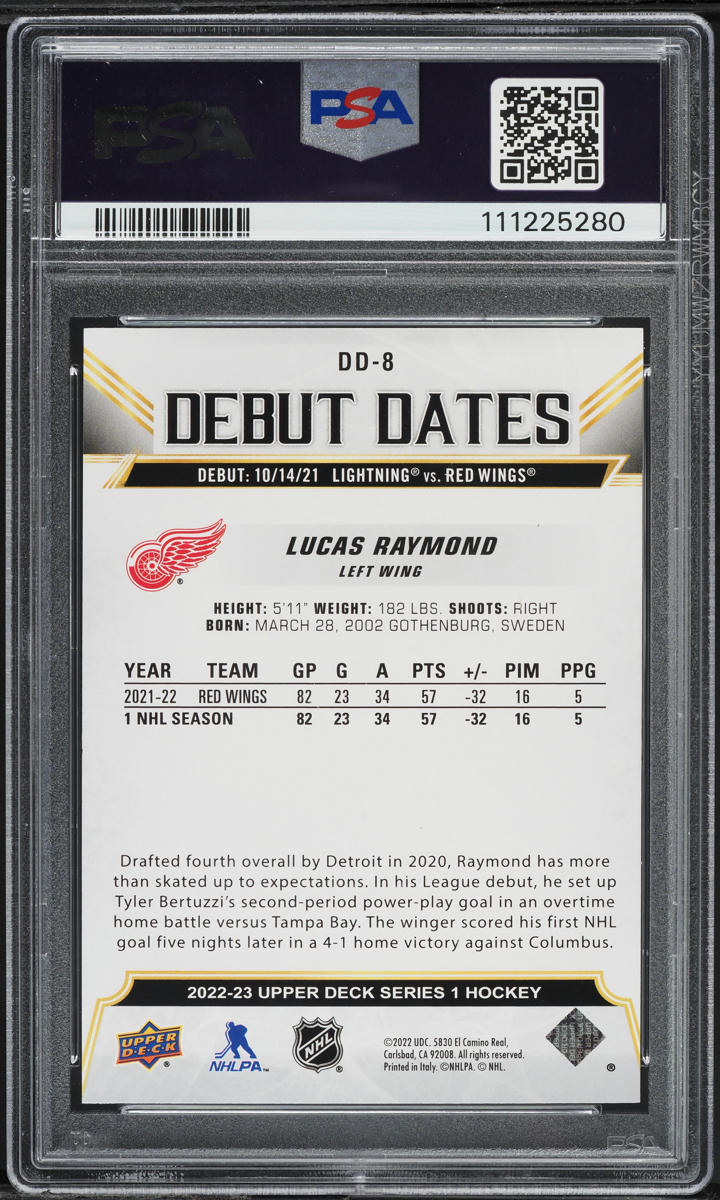 2022 Upper Deck Debut Dates Lucas Raymond #DD8 PSA 7 NRMT