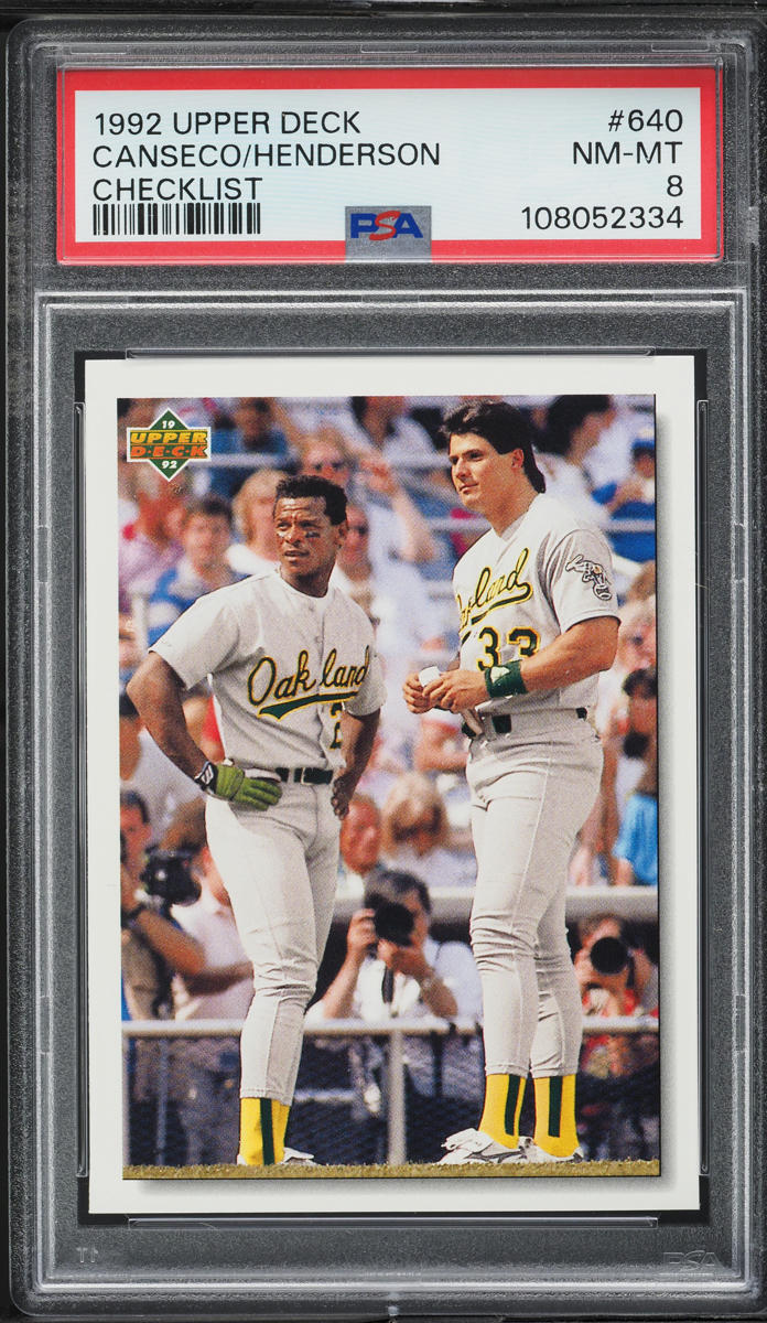 1992 Upper Deck Checklist Jose Canseco & Rickey Henderson #640 PSA 8 NM-MT