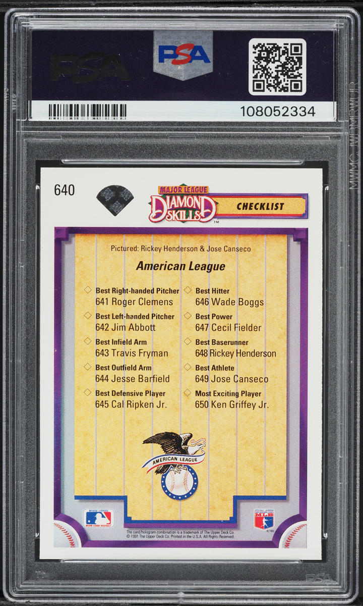 1992 Upper Deck Checklist Jose Canseco & Rickey Henderson #640 PSA 8 NM-MT