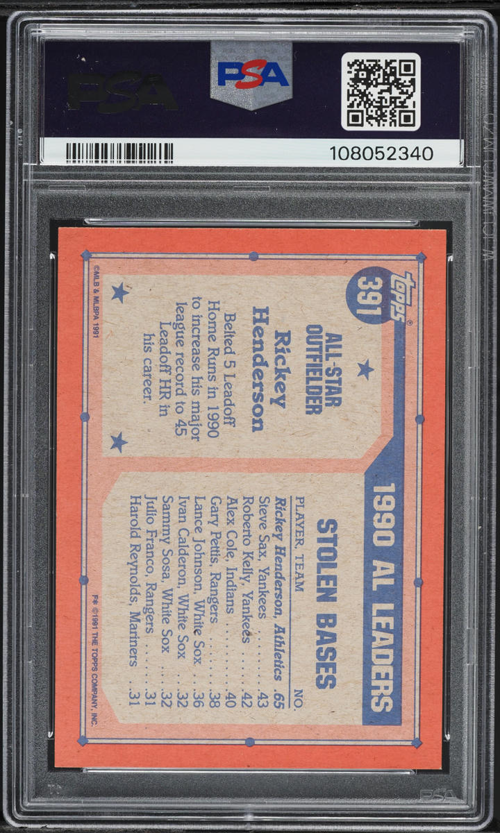 1991 Topps Rickey Henderson #391 PSA 8 NM-MT