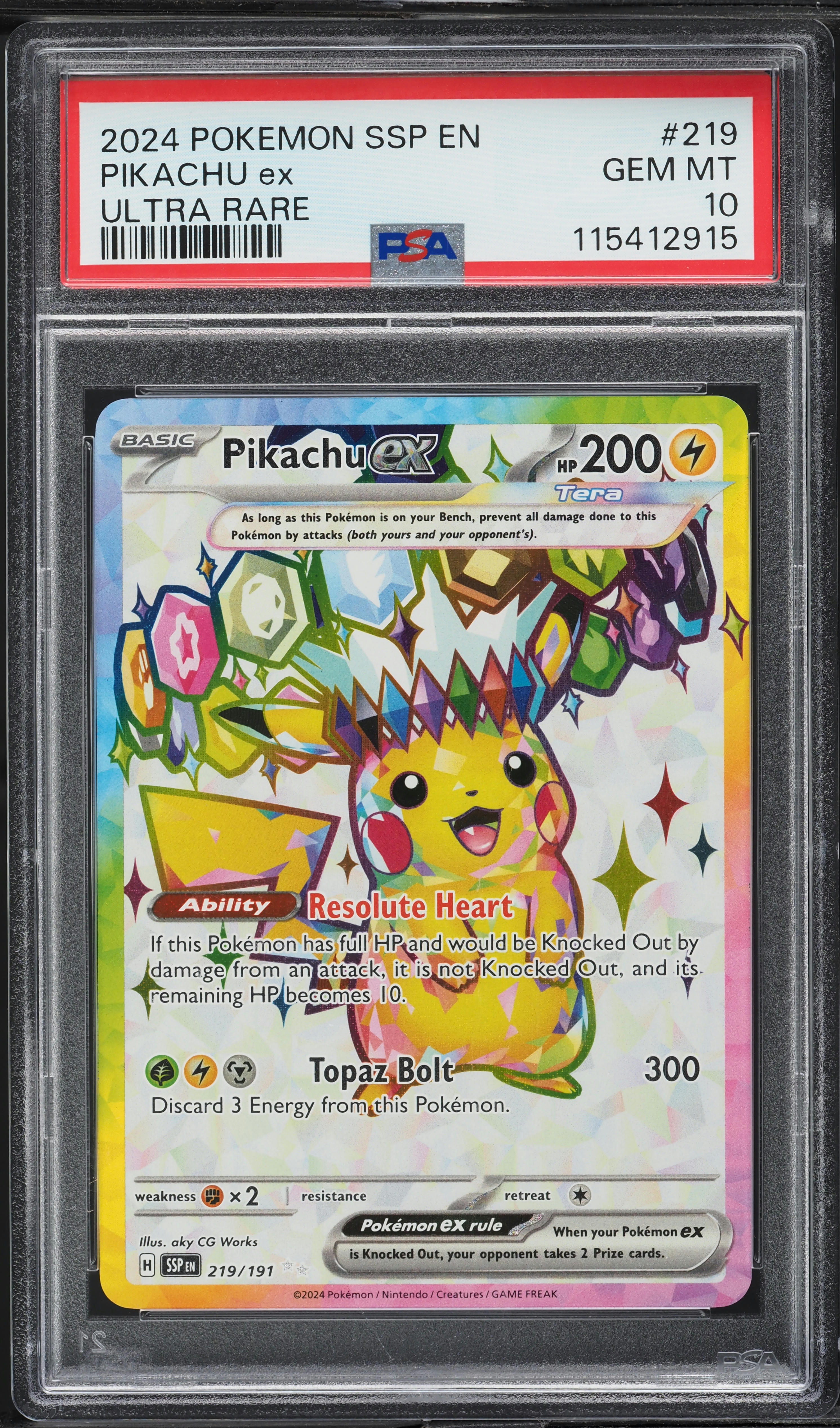 2024 Pokemon SV Surging Sparks Full Art Pikachu EX #219 PSA 10 GEM