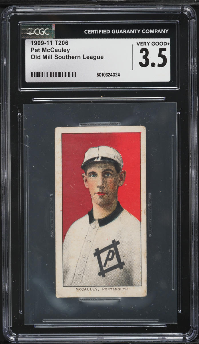 1909-11 T206 Pat McCauley SOUTHERN LEAGUER, OLD MILL CGC 3.5 VG+