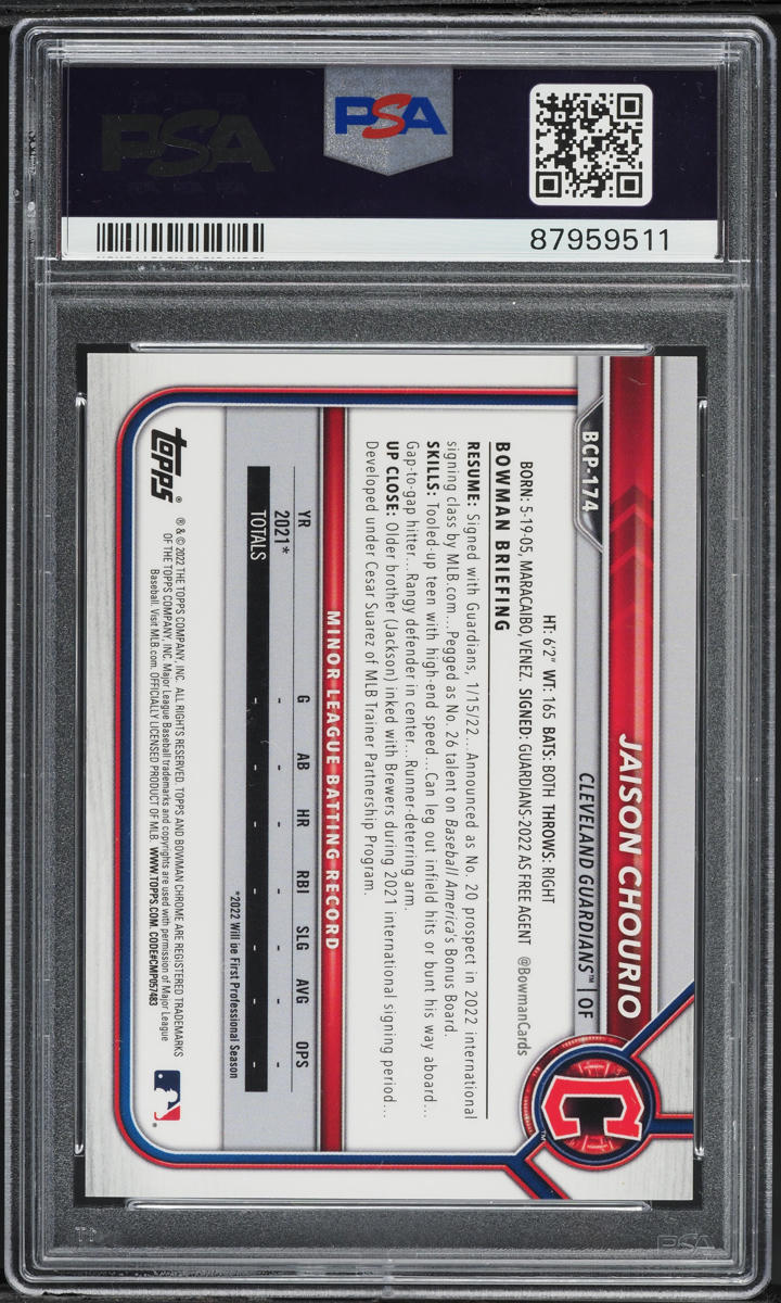 2022 Bowman Chrome Sapphire Edition Orange Jaison Chourio PROSPECT /75 PSA 10