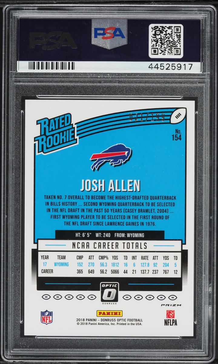 2018 Donruss Optic Orange Josh Allen ROOKIE /199 #154 PSA 10 GEM MINT