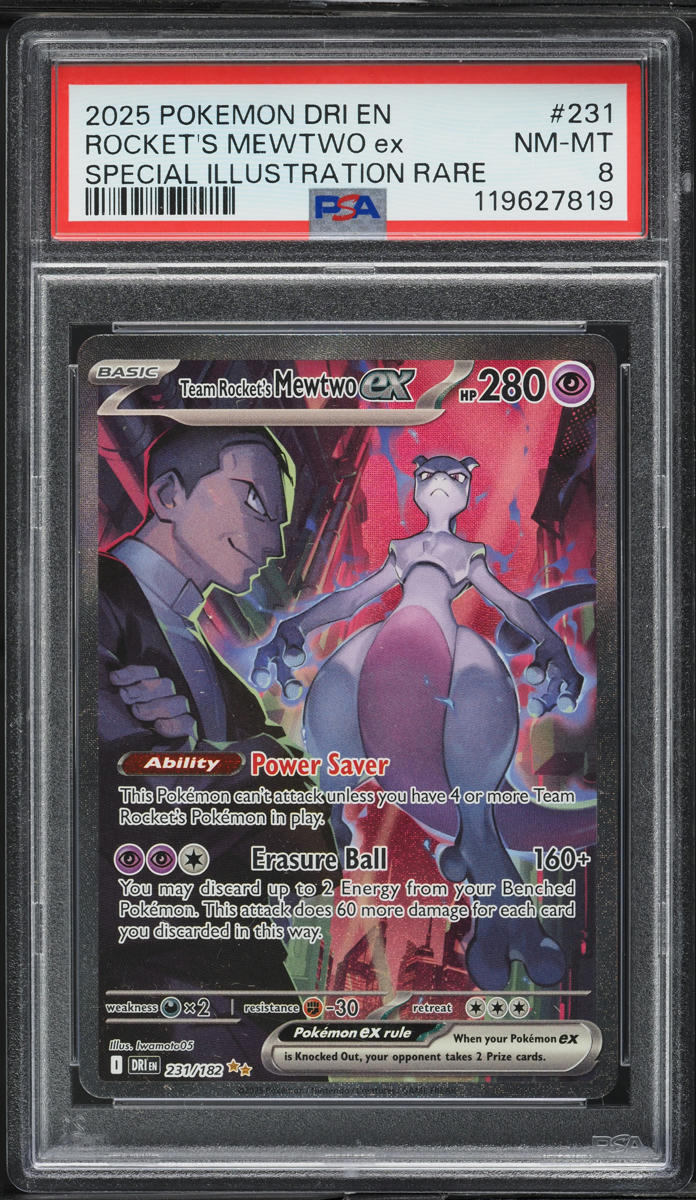 2025 Pokemon SV Destined Rivals SIR Team Rocket's Mewtwo ex #231 PSA 8 NM-MT