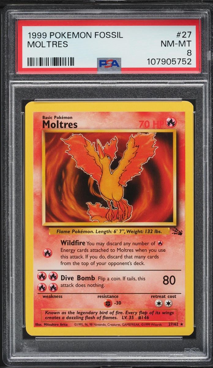 1999 Pokemon Fossil Moltres #27 PSA 8 NM-MT
