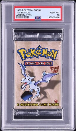 1999 Pokemon Fossil 1st Edition Booster Pack Aerodactyl Art PSA 10 GEM MINT  on Fanatics Collect