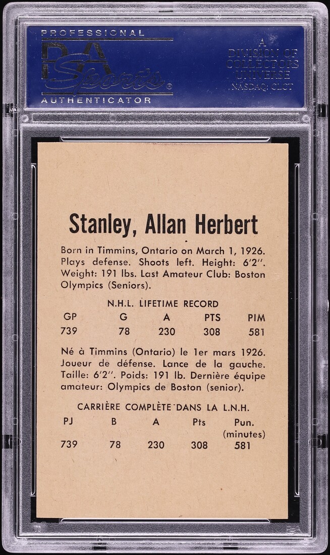 1962 Parkhurst Allan Stanley #9 PSA 8 NM-MT