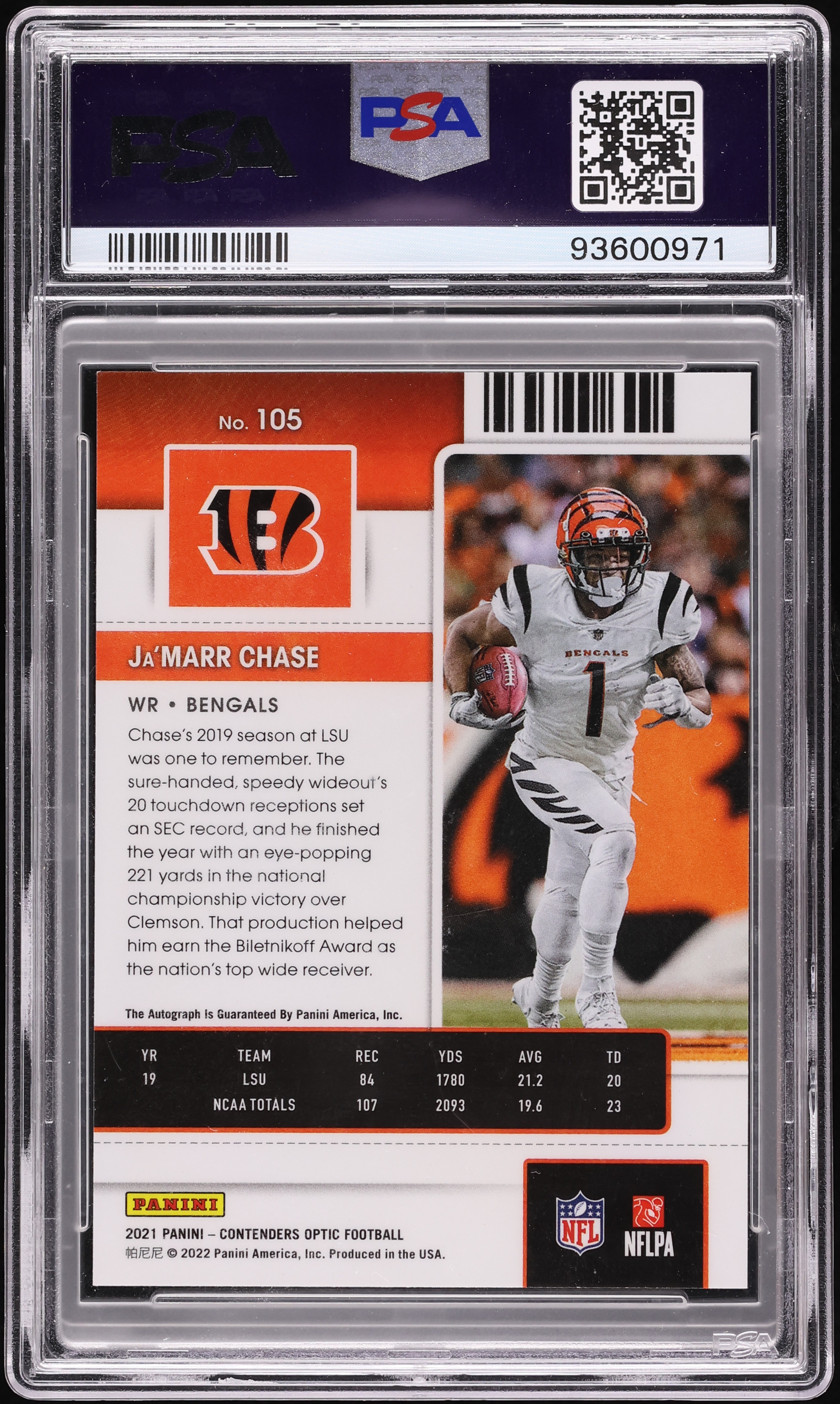 2021 Panini Contenders Optic Ja'Marr Chase ROOKIE AUTO #105 PSA 9 2021 Panini Contenders Optic Ja'Marr Chase ROOKIE AUTO #105 PSA 9