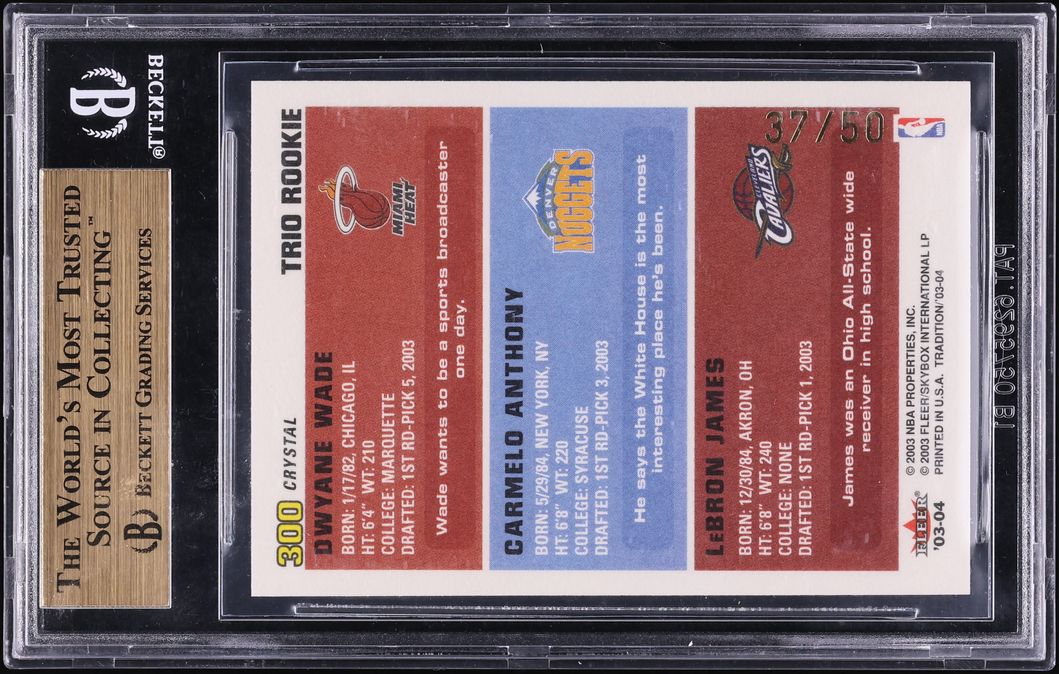 2003 Fleer Tradition Crystal LeBron James Dwyane Wade Anthony ROOKIE /50 BGS 10