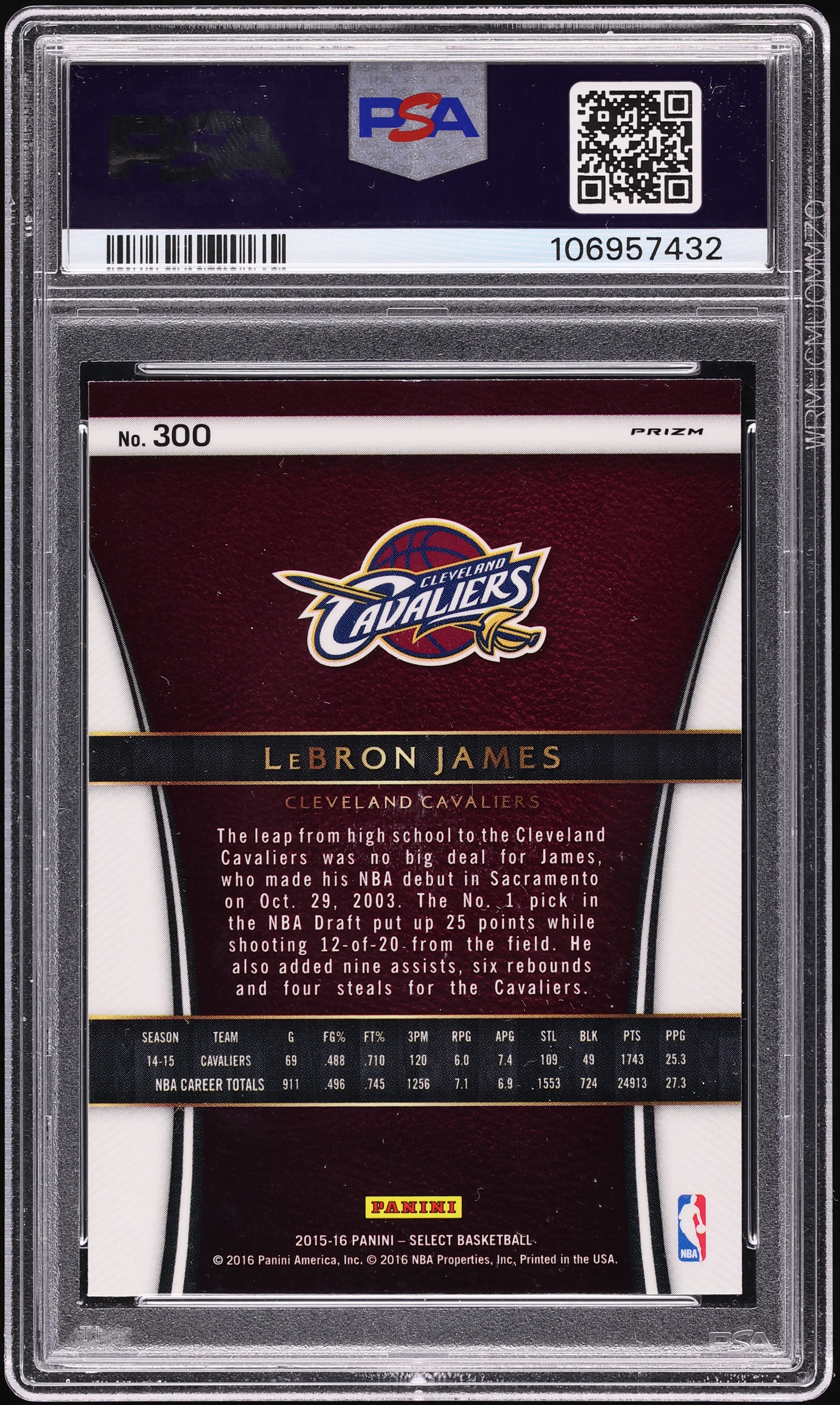 2015 Select Silver Prizm LeBron James #300 PSA 9 MINT on Fanatics