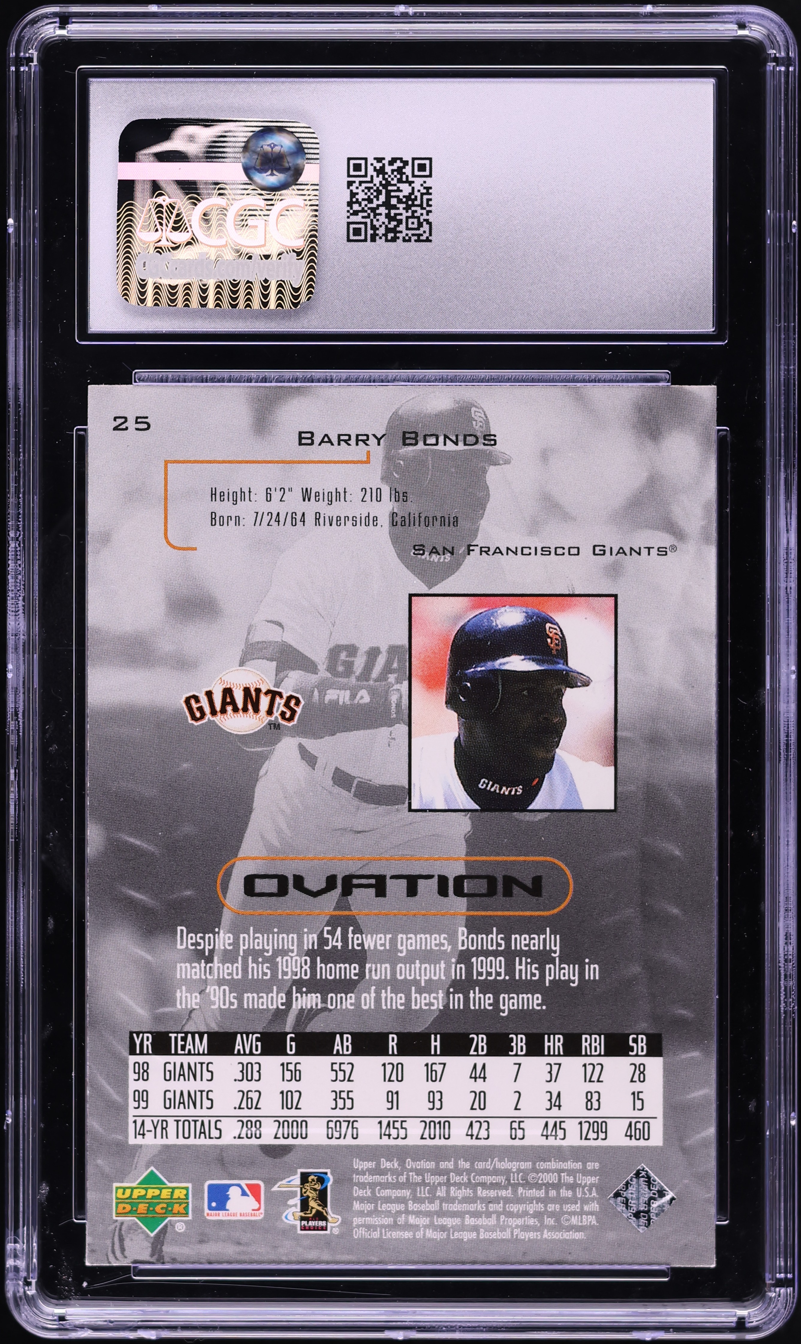 2000 Upper Deck Ovation Barry Bonds #25 CGC 8 NM-MT on Fanatics
