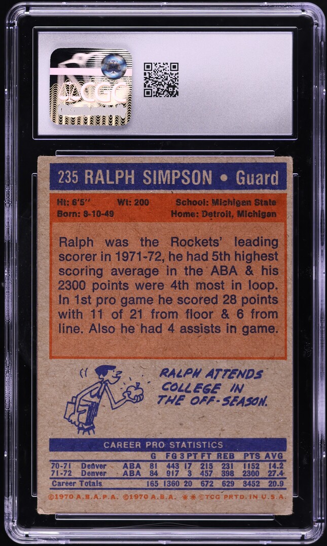 1972 Topps Basketball Ralph Simpson #235 CGC 3.5 VG+
