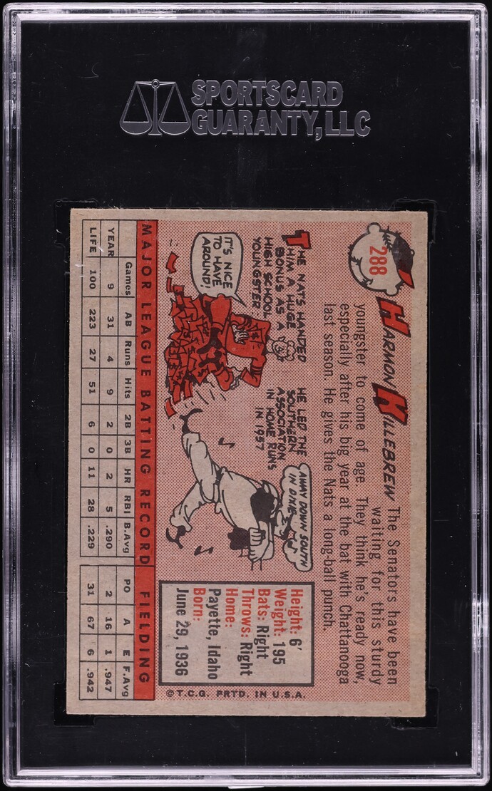 1958 Topps Harmon Killebrew #288 SGC 7.5 NRMT+