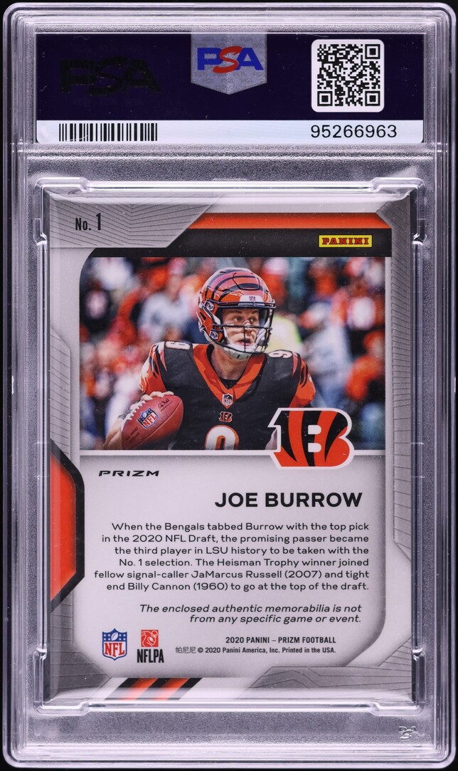 2020 Panini Prizm Premier Joe Burrow ROOKIE PATCH #1 PSA 10 GEM MINT