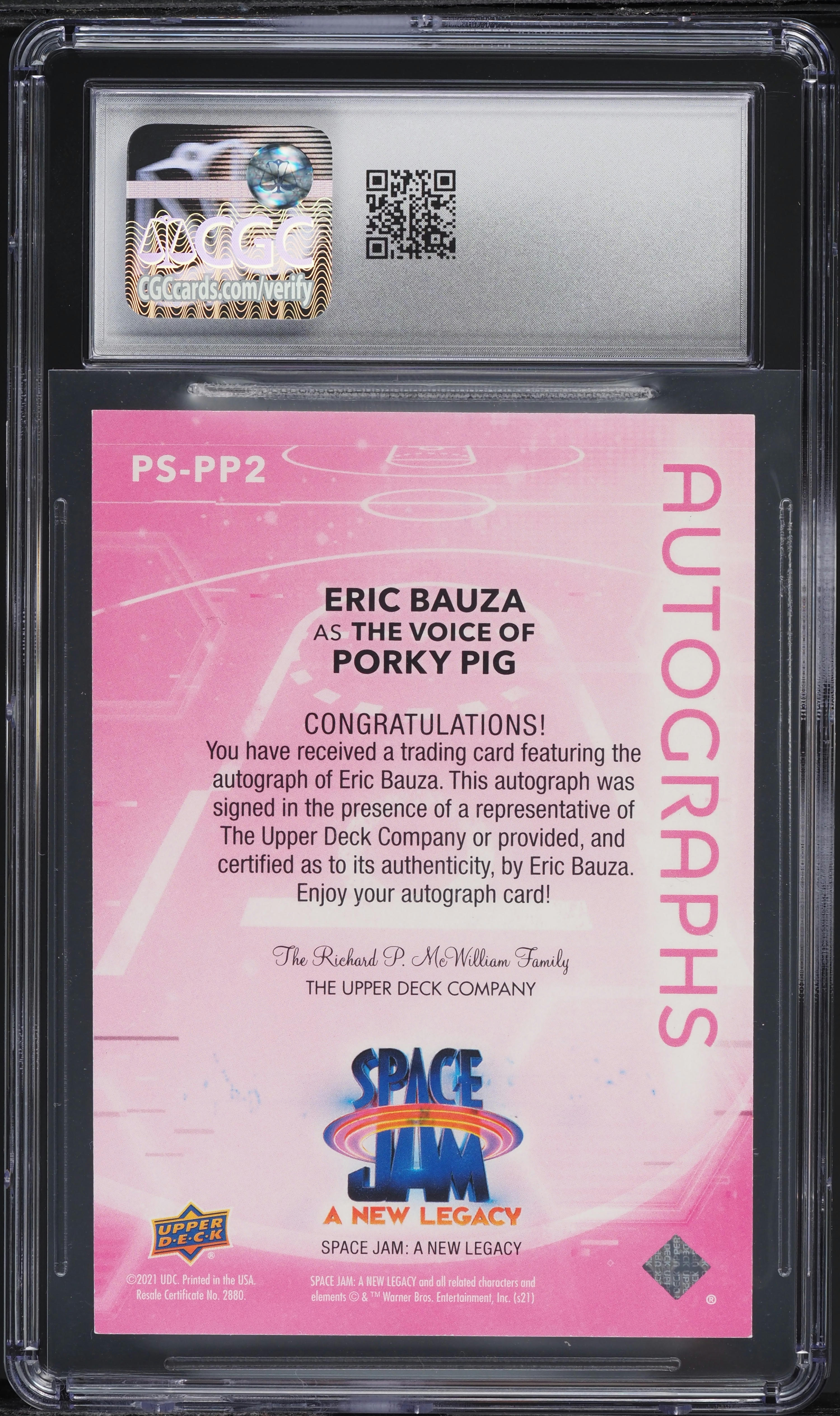 2021 Upper Deck Space Jam: A New Legacy Pink Eric Bauza AUTO #PS