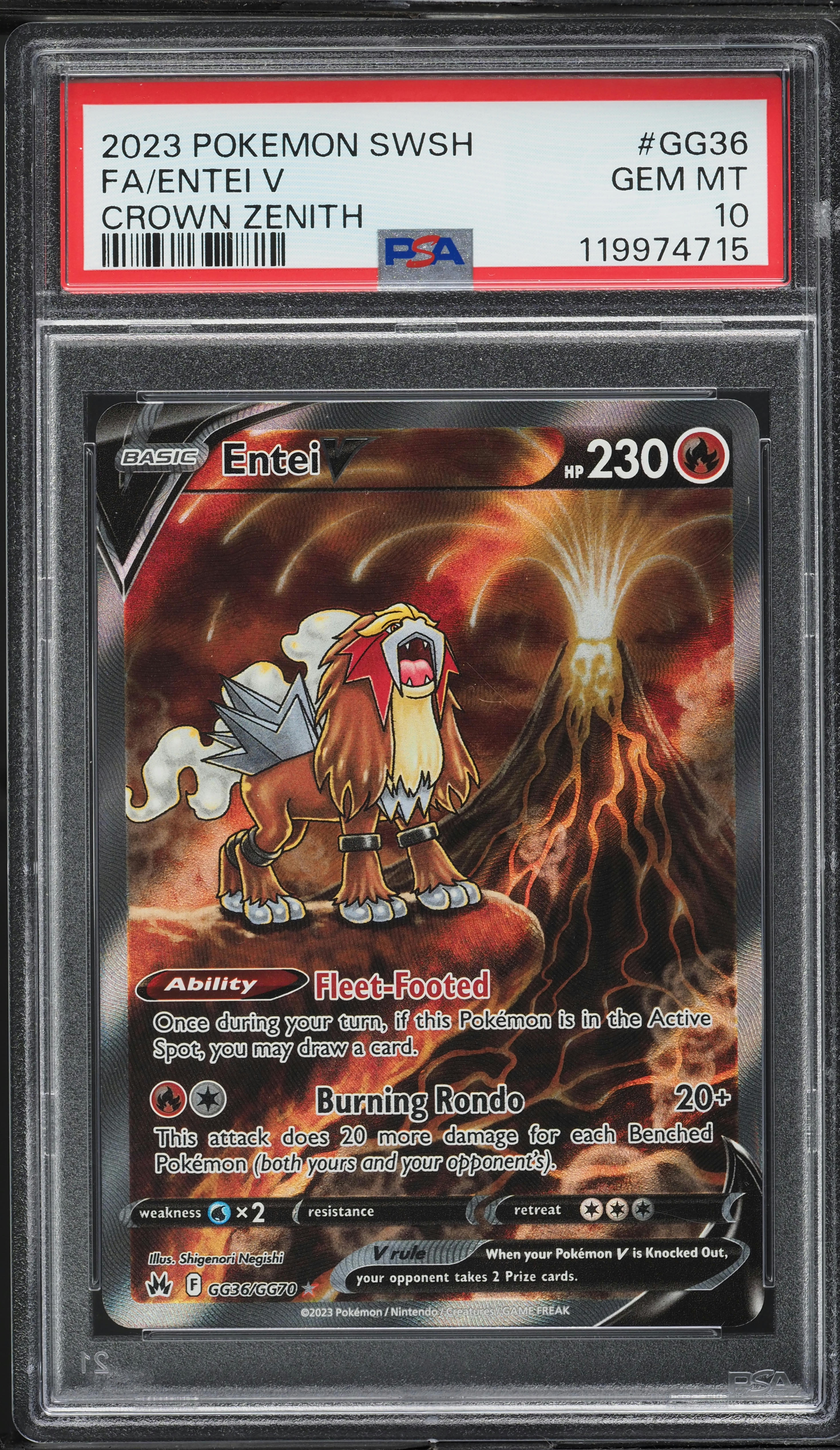 2023 Pokemon SWSH Crown Zenith Full Art Entei V #GG36 PSA 10 GEM