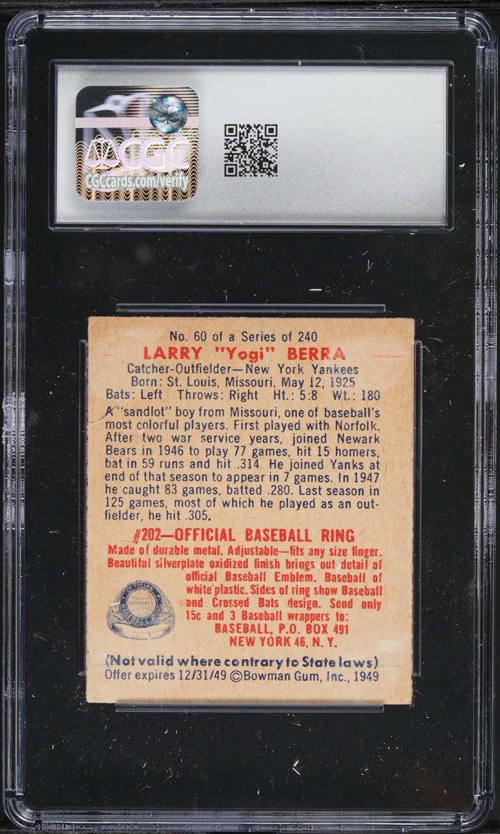 1949 Bowman Yogi Berra #60 CGC 1.5 FR