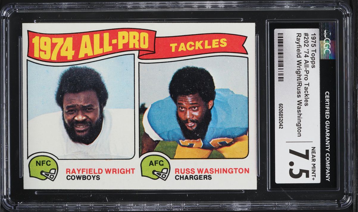1975 Topps Football '74 All-Pro Tackles Rayfield Wright Russ Washington CGC 7.5