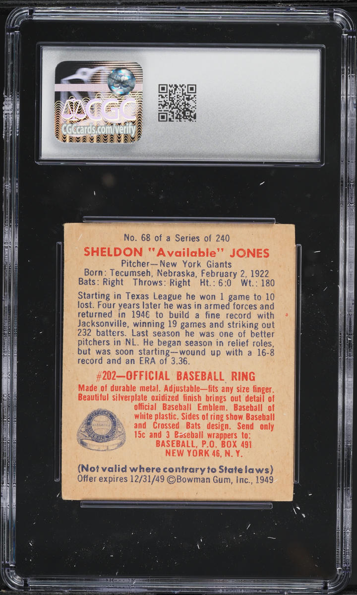 1949 Bowman Sheldon Jones #68 CGC 5.5 EX+