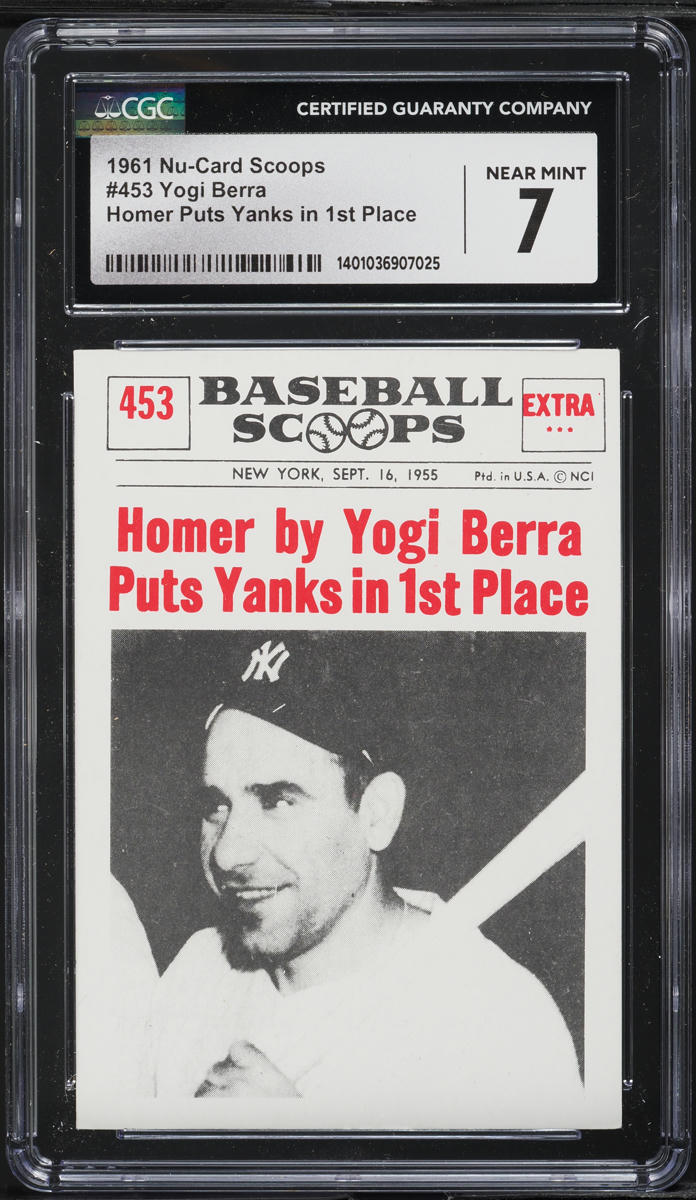 1961 Nu-Card Scoops Yogi Berra HOMER PUTS YANKS IN 1ST PLACE #453 CGC 7 NRMT