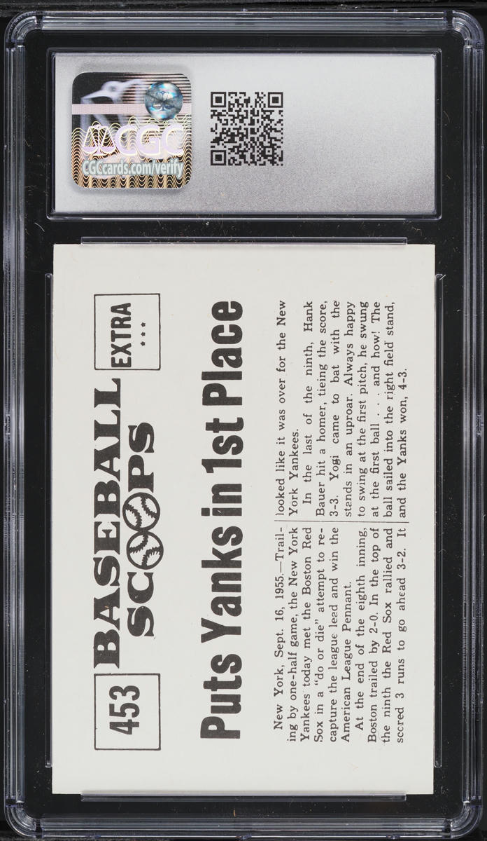 1961 Nu-Card Scoops Yogi Berra HOMER PUTS YANKS IN 1ST PLACE #453 CGC 7 NRMT