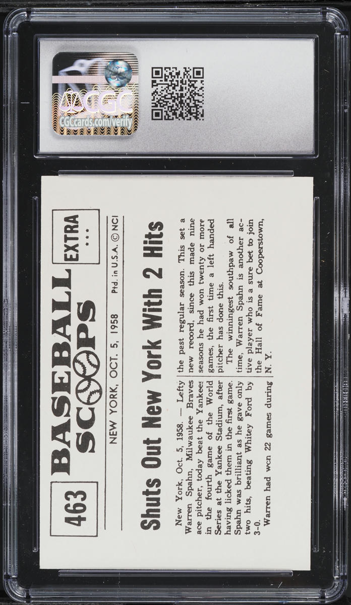 1961 Nu-Card Scoops Warren Spahn BEATS YANKS IN WORLD SERIES #463 CGC 8 NM-MT