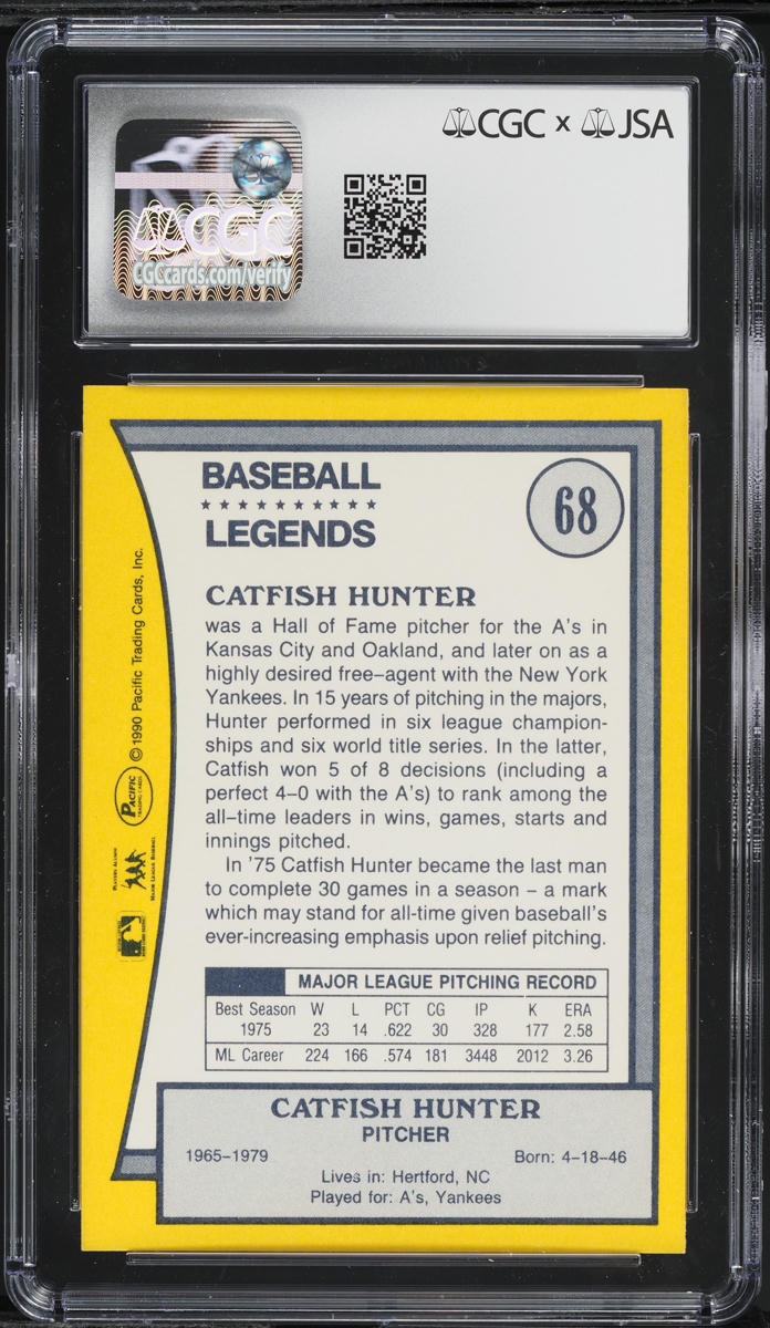 1990 Pacific Legends Catfish Hunter AUTO #68 CGC AUTH