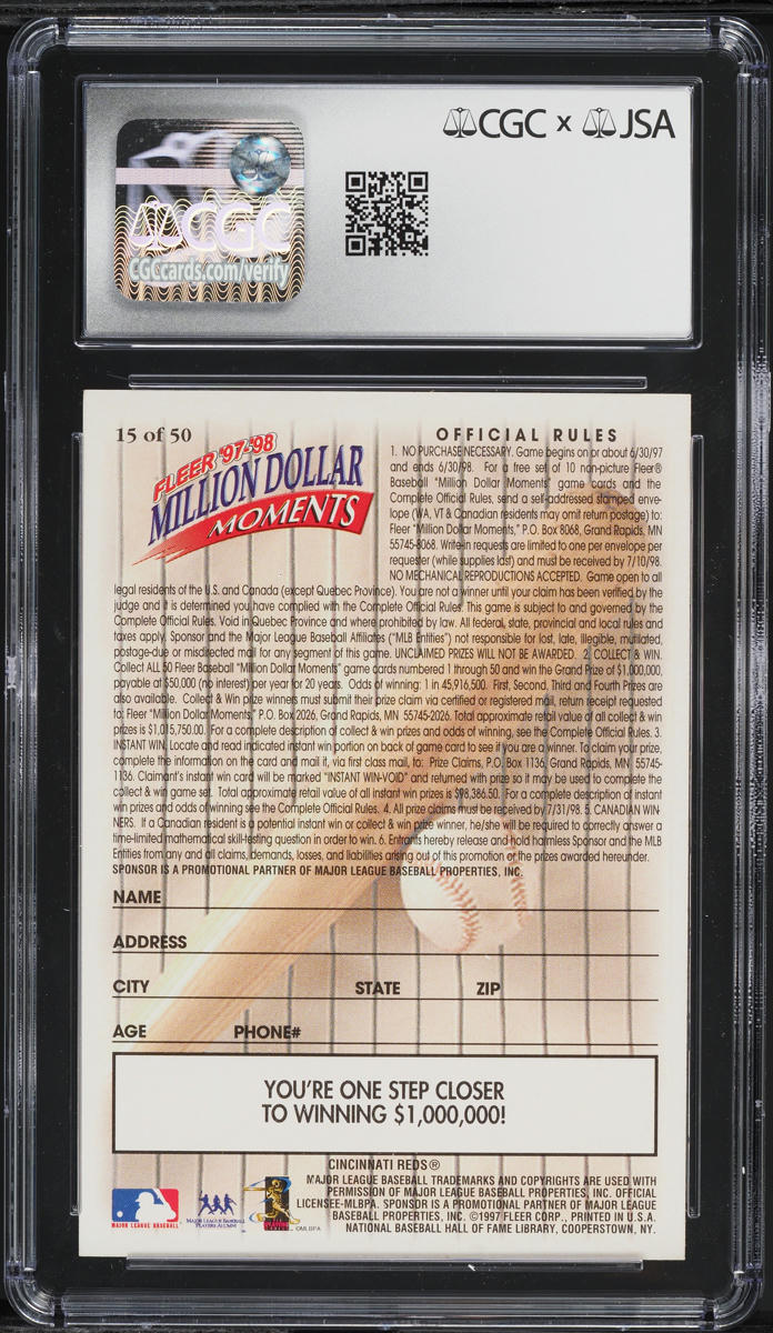 1997-98 Fleer Million Dollar Moments Joe Nuxhall AUTO #15 CGC AUTH