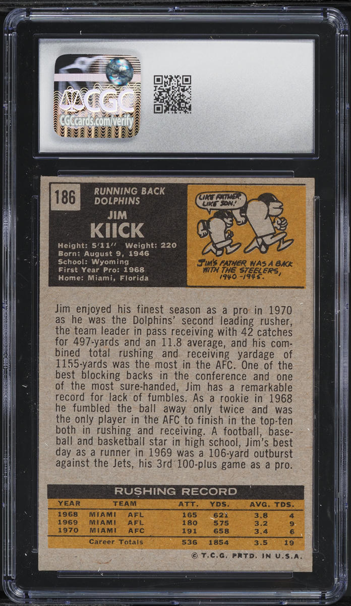 1971 Topps Football Jim Kiick #186 CGC 6 EXMT